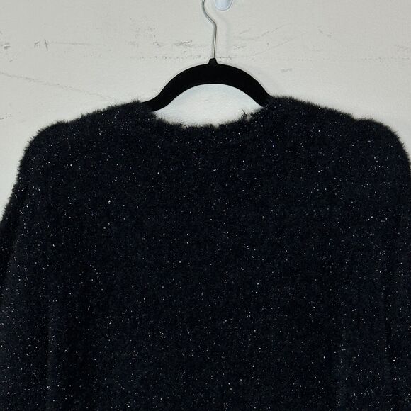 Sandrine Rose Eyelash Metallic Sparkle Sweater Black Women Large NWT Super Soft - Picture 9 of 11